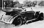 Samochód, w którym jechał i został śmiertelnie ranny Reinhard Heydrich. Zdjęcie z dnia zamachu