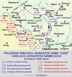 Położenie wielkich jednostek armii Łódź 29 sierpnia 1939r. (rano)